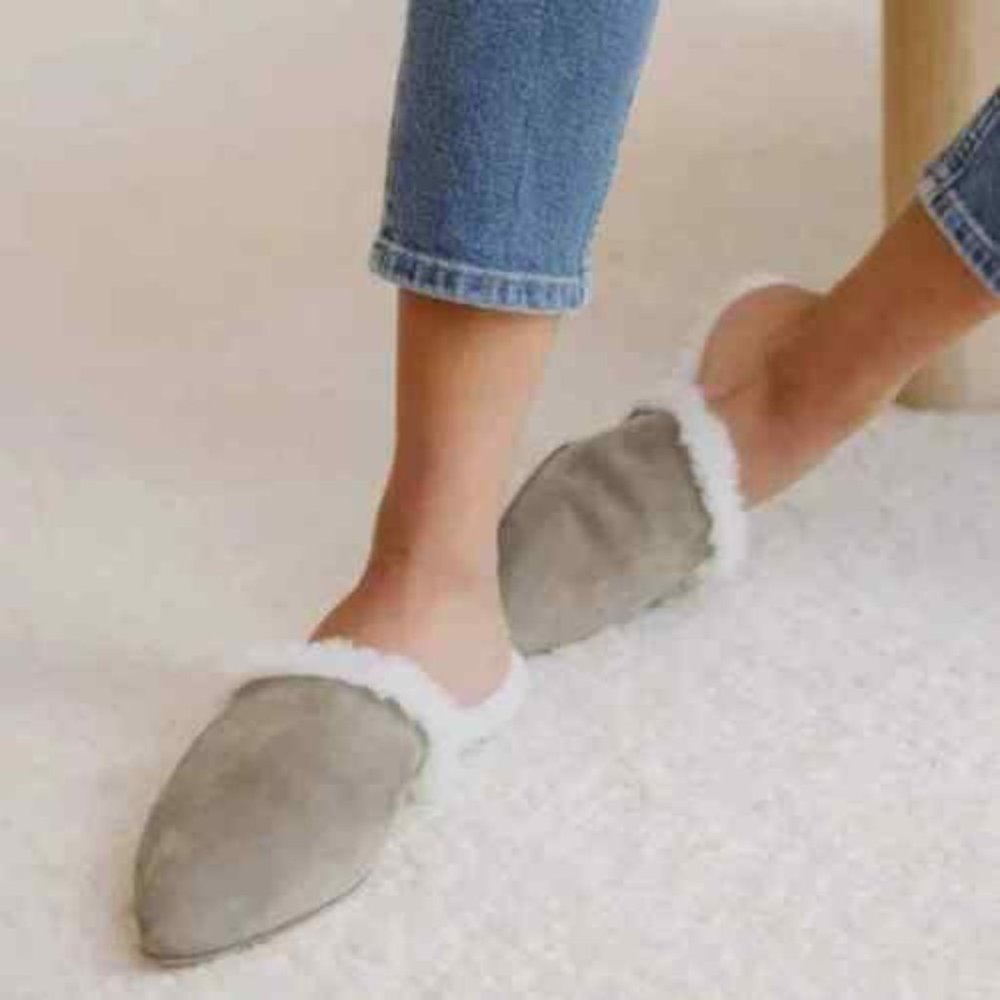 JENNI KAYNE Shearling Lined Mule Slip On Laurel Women's Flats Size EU 41 Neutral